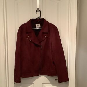 Old Navy Burgandy Faux Suede Moto Style Jacket